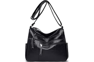 Sacmill Womens Leather Crossbody Bags Multi Pocket Soft Ladies Leather Shoulder Handbag Lightweight with Adjustable Shoulder Strap