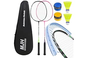 MANJHONG 2-Player Badminton Racket Set, Including 2 Shuttlecocks & Carrying Bag, Lightweight Racquets for Outdoor Play
