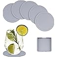 Lamondre Coasters Drink Coasters Set of 6 Non Slip Silicone Pad Mat, Coasters for Drinks Coffee Beer Mats Home and Bar, Round Gray