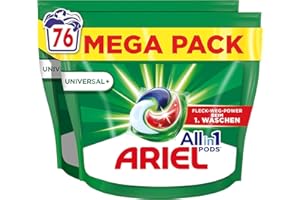 ‎ARIEL Ariel Allin1 PODS, Flüssigwaschmittel-Kapseln Universal+ 76 Waschladungen, Wirken Selbst Bei 7 Tage Alten, Eingetrockneten Flecken in Kaltem Wasser