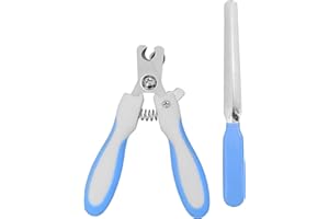 Vida Goods Pet Nail Clippers with Safety Guard & Nail File Sharp Nail Trimmer for Dogs, Cats, Rabbits & Small Animals Easy Grip, QuickStop Blade Lock Grooming Kit for All Breeds (White with Blue)