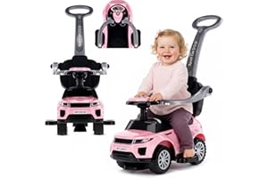 SUN BABY Voiture pour Enfants à Pousser et Glisser, à partir de 1 Ans, avec klaxon et Musique, Espace de Rangement sous Le siège (Rose Clair)
