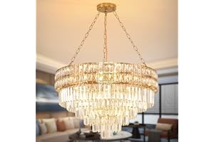 AOOCHOK Lampadario di cristallo moderno Pendant a pendolo, lampadario a cristalli rotondi, per salotto, sala da pranzo, camera da letto, ristorante, E14 x 15, Ø75 cm