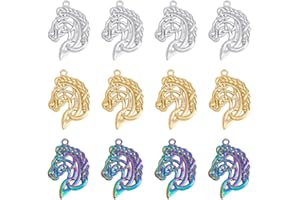DICOSMETIC 12 Piezas 3 Colores Celtics Horse Charms Hollow Viking Charms Golden/Rainbow Y Platinum Color Western Horse Charms Acero Inoxidable Horse Heads Charms