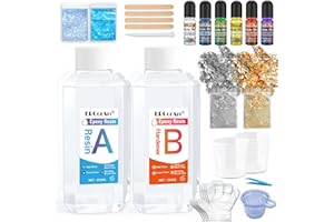 ERCORART Epoxy Resin Kit,500 ml / 17.6 oz Resin Accessories with Resin Pigment,Glitter,Stickers,Measuring Cups,Gloves,Gold Leaf,Tweezers,Poke Stick,Mixing Sticks,Manual Casting Starter Kit for Art