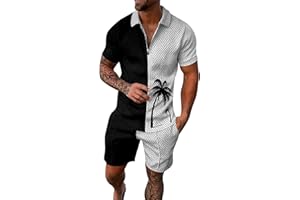 Gyaimxfu Completi Sportivi Uomo Estivi Hawaiian Tuta Sportiva da Uomo Tuta da Fitness Polo Zipper Flip Collar Camicia a Maniche Corte e Pantaloncini Tuta da Ginnastica Uomo per Jogging Fitness