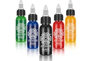 ATOMUS Zestaw 5 Kolorów Tuszu do Tatuażu 1oz 30ml - Naturalny Pigment Roślinny do Makijażu Permanentnego i Tatuaży