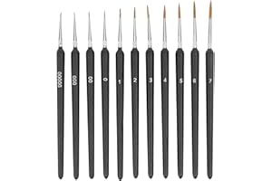 OWNFEEL 11 Pcs Fine Detail Paint Brushes Set, Miniature Detail Artist Painting Brushes with 11 Sizes, Wooden Fine Tip Paint, for Acrylic Watercolor Oil Craft Scale Models Line Drawing Nail Face Paint