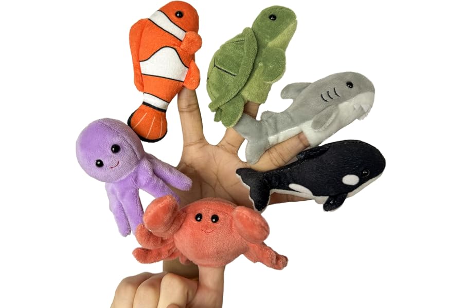 JUSTQUNSEEN 6pcs Finger Puppets Set, Cute Sea Animal Finger Puppet for Role-Playing Mini Hand Puppets Suitable for Kids,Sea Animal Puppets for Storytelling, Realistic Finger Puppet for Toddlers.