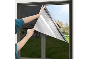 QOQIDUN One Way Window Film Privacy for Glass Window, Reflective Window Film Privacy, Mirror Window Film Daytime Privacy Adhesive Anti UV Window Tint for Home and Office (Black-Silver, 50x400cm)