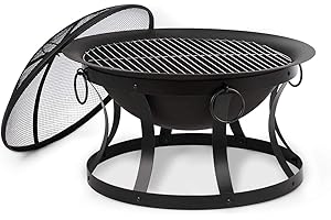 blumfeldt Brasero - Brasero extérieur terrasse, Pare-étincelles Amovibles, FireView Concept, Acier thermolaqué, tisonnier et Grille Inclus, Grille : Ø 60 cm, Ø 73 cm - Stil: Pentos, Noir