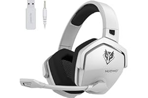 NUBWO G06 Cascos Gaming Inalámbricos con Drivers de 50 mm para PC/Ps5/Ps4/NS/Mobile, Auriculares Gaming Inalámbricos con 2.4 GHz+Bluetooth 5.3 Modo Dual,7.1 Sonido Envolvente,Duración 100Hr+ - Blanco