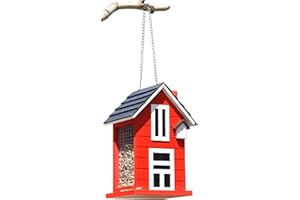 Bambelaa! Deko-Shop-Hannusch Mangeoire à oiseaux en bois à suspendre Rouge 14 x 12 x 22 cm