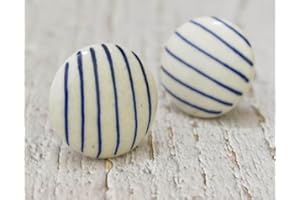 ARTISNO Pomelli in ceramica per armadi, set di 10 pomelli decorativi bianchi e blu stampati a mano, in lino, per casa, cucina, armadio, cassetto, armadio e cassettiera (diametro 3,8 cm) (design 14)