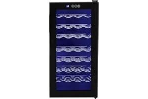 KUKOO Wine Cooler Fridge Under Counter 78L 28 Bottle Capacity Glass Door LED Lights 7 Colours Remote Control Music Light Sync Digital Display Touch Panel 8-18C Thermoelectric Drinks Cooler Commercial Home