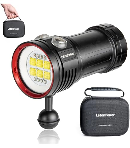 Lampe Plongée LetonPower Shark CB 6000 Lumens, Vidéo Sous-marine 120m, 96 CRI, 5 Couleurs, Batterie Intégrée Longue Autonomie
