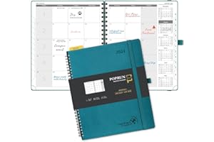 ‎POPRUN POPRUN Kalender 2024 Monatsplaner 26,5 x 21,5 cm Auf Englisch - 18 Monate Monatskalender Ringbuch (Jan 2024 - Jun 2025) - 1 Monat 4 Seiten, 112 Seiten, 100 GSM Papier, PU-Leder - Pazifikgrün