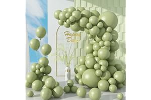 Biapian Sage Green Balloons, 104PCS Green Balloon Garland Arch Kit With 18/12/10/5 Inch Matte Sage Green Latex Party Balloons Different Sizes, for Birthday Baby Shower Jungle Forest Party Decorations