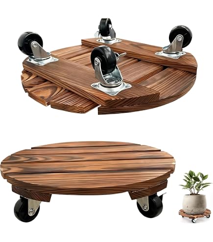 2er Set Pflanzenroller 30 Cm Rund – Rollbrett Aus Kiefernholz, 100 Kg Tragkraft, 360° Drehbare Rollen Mit Feststellern, Für Innen & Außen
