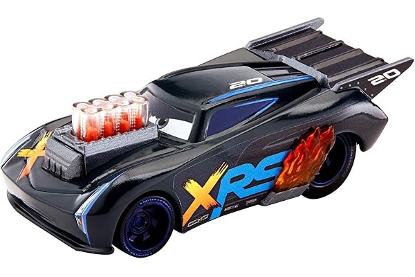 Disney Pixar Cars Petite Voiture Xrs Drag Racing, Jackson Storm, Véhicule avec Pistons Animés et Flammes, Jouet pour Enfant, Gfv36