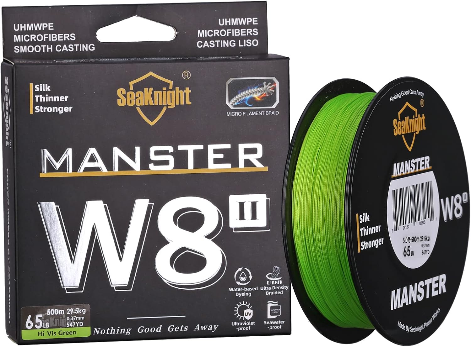 SeaKnight W8 II Sedal de Pesca Trenzado de Agua Salada de 8 Capas, 150 m/300 m/500 m, Polietileno Trenzado, 8 Hilos, para Carpa, Trucha, 15-100 kg