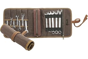 KAALTISY Werkzeugrolle | 16OZ Waxed Canvas Werkzeug Rolltasche, Mehrzweck-Schlüssel & Tool Ordnungstasche - 1 abnehmbare Werkzeugtasche & 7 Tool Slots & Canvas Tie Rope | Grey Werkzeugtasche Segeltuch