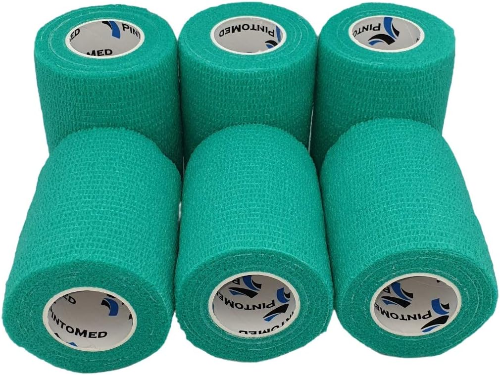 PintoMed - Venda Cohesiva - 6 x VERDE - 6 rollos x 7,5 cm x 4,5 m estirado - Vendaje autoadhesiva elástica y flexible, Cinta adhesiva, Vet Wrap, Tape, Primeros auxílios y lesiones