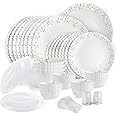 Cello Opalware Dazzle Series Tropical Lagoon Dinner Set, 49Pcs | Opal Glass Dinner Set for 8 | Light-Weight, Daily Use Crockery Set for Dining | White Plate and Bowl Set