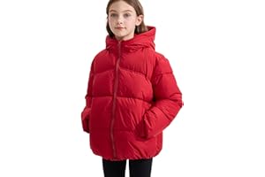 SEAUR Kids Boys Girls Winter Hooded Thicken Jackets Down Coats with Pockets Windproof Overcoats Solid Color Warm Outerwear