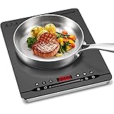 AMZCHEF 2000W Piastra ad Induzione Portatile con funzionamento silenzioso, 9 Livelli di potenza e temperatura, 4 Menu automat