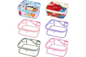 CNSJ 6 Pcs Clear PVC Toy Storage Bags with Handles 9.1x6.7x3.9 Inch Travel Toiletry Bags Waterproof Toy Storage Organizer Pouch with Zipper for Building Blocks Puzzle (6 Colors)