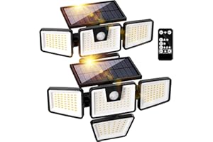 K KASONIC Lampes de Sécurité Solaires, Projecteurs Extérieurs Étanches IP65 avec Illumination Grand Angle à 4 Têtes, Projecteur Solaire pour Porche, Jardin, Patio, Allée, Garage, Lot de 2