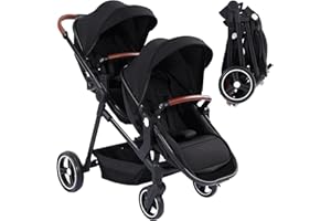 CHERISHCRADLE Poussette Double Légère Landau Pliable de Voyage, Poussette Tandem Compacte Avec Siéges Réversibles, Nacelle Bébé, Charge Max 30 kg, de la Naissance à 36 Mois
