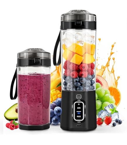 LOMUG Tragbarer Mixer für Smoothie, 700ML Wiederaufladbarer Kleiner Mixer für Früchte, Mini-Standmixer mit 12-Klingen Edelstahl, Wiederaufladbarem Typ-C Portable Blender für Fitnessstudio Büro Camping