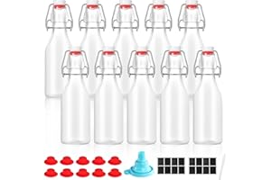 DYUEE Glass Bottles with Stoppers & Screw Caps Clear Swing Top Glass Bottles Transparent Beer Bottle with Flip Top Stopper for Brewing Beer Kombucha Alcohol Juices Wine Beverage Vinegar (10PCS 250ml)