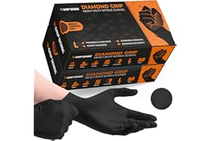 GripSense Nitrile Gloves (2 Packs of 50) - High Density Diamond Grip Black Gloves - Latex & Powder Free Black Nitrile Gloves Large - Mechanic Gloves Extra Thick & Super Strong - Max Dexterity L5