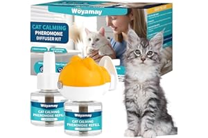 Woyamay Cat Calming Plug-in for Cats, 3-in-1 Cat Pheromone Diffuser for Cat Anxiety Relief, Cat Calming Diffuser with 1 Diffuser + 2 Refill 48ml, Anti Stress for Cats Lasts Up To 60 Days