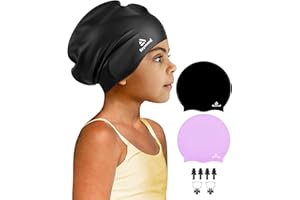 Reymand 2 Pack Extra Große Badekappe Kinder für Langes, Dickes Haar, Silikon Bademütze für Kleinkinder, Jugendliche, Mädchen und Jungen, Langlebige Badehaube Schwimmkappe für Zöpfe, Dreadlocks, Afros