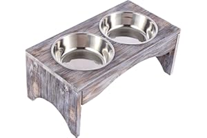 Satauko Elevated Dog Bowls with 2 Removable Stainless Steel Bowls, Wooden Raised Stand Dog Food and Water Bowls Diner Pet Feeder, Nonslip No Spill Pet Elevated Feeder for Medium and Large Dog.
