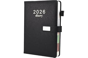Earning Power Diary 2026, Faux Leather Diary 2026 A5 Page A Day,Productivity Daily Planner from Jan 2026 to Dec 2026 With Monthly Tabs, 3 Bookmark and Colorful Side Panels (Black)