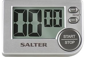 Salter 397 SVXR Timer Cucina Professionale, Timer Programmabile digitale, magnetico o autoportante, Conto alla rovescia su e giù, forte segnale acustico, Pulsante di avvio/arresto grande, Grigio