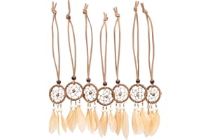 YGMONER Mini Dream Catcher 7pcs Set - Car Interior Rearview Mirror Dangle Bag Pendant Charm 1.2" Diameter and 9" Long (Khaki)