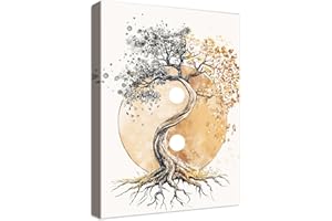 HALFLEMART Marco de Madera Cuadros Moderno Árbol de la Vida Yin Yang Cuadros Decorativos Lienzo Pintura Zen Budismo Beige Imagen Energía Espiritual Cuadro Decoracion Salon Baño Dormitorio Sala de Estudio 40x60cm