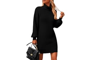 Zeagoo Robe Pull Femme Manche Longue Col Roulé Tricot Robes Hiver Chic et Elegant Moulante Mini Robe S-XXL