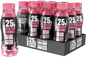Furocity by Tyson Fury Ready to Drink 25g Protein Shakes, Strawberry Flavour, Pack of 12 x 235 ml Bottles, No Added Sugar, Low in Fat, Just 154 Calories per Serving, Post Workout Snack