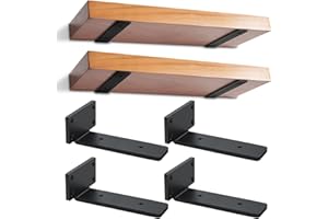 YFCVIP 4 Pack Floating Shelf Brackets 20 cm, Heavy-Duty Black Scaffold Board Shelf Brackets, Wall-Mounted Metal Wall Shelf Support, 75KG Load Capacity(Black)