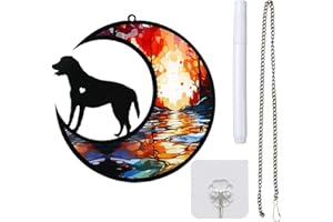 Wekuw Personalisierte Hundes-Gedenktafeln Buntglas-Katzen-Gedenk-Sonnenfänger Bunte Acryldekoration Hundegeburtstag Erinnerung Hund Hundedenkmal aus Buntglas Hundesouvenirs für Tierliebhaber (G5)