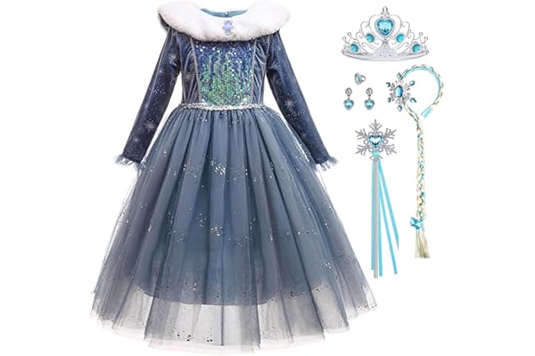 Snyemio Princesse Robe Reine des Neiges Costume Elsa Déguisement pour Filles Enfant Halloween Noël Carnaval