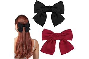 LECTNORE Bow Hair Clip, 2Pcs Hair Bows for Women Big Bowknot Hairpin French Hair Clips with Ribbon Solid Color Hair Barrette Clips Soft Satin Silky Hair Bows for Women Girls(Black+Red)