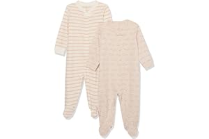 Amazon Essentials Pelele de algodón orgánico con pies para Dormir y Jugar (Anteriormente Amazon Aware) Unisex Bebés, Pack de 2